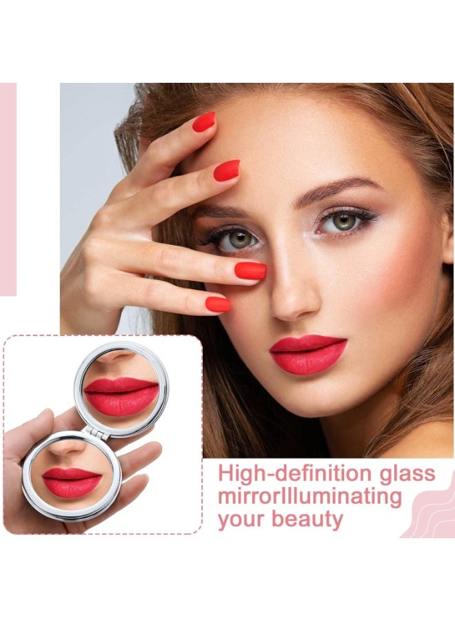 مرآة جيب صغيرة الحجم من الجلد الصناعي - مرآة تجميل مكبرة 1x/2x للنساء والرجال، مثالية للسفر ورحلات العمل - لون وشكل عشوائيان - Image 2